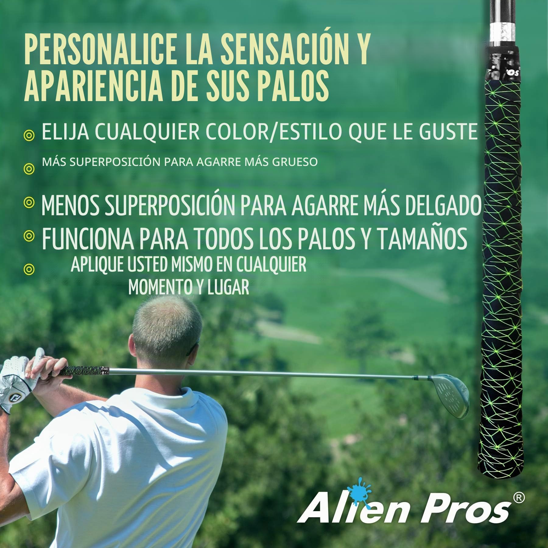 Alien Pros Cintas de Agarre para Palos de Golf, Pack de 3 Cintas Adhesivas Antideslizantes, Fáciles de Colocar en 1 Minuto (Cúbico - Paquete de 3)