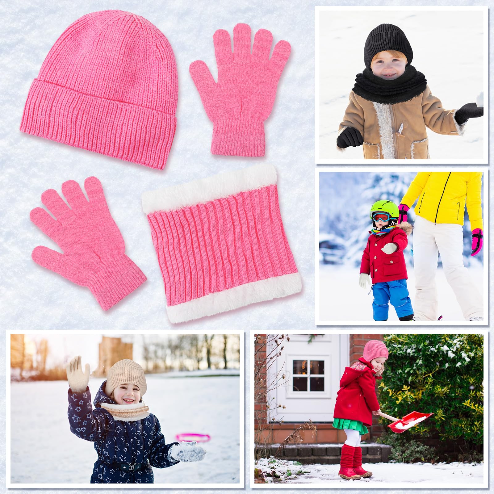 Set di 12 guanti per bambini, berretto invernale, lavorato a maglia, guanti da sci, guanti da collo, sciarpe calde, per bambini da 5 a 8 anni, regalo per ragazzi e ragazze, alla moda., 6.7 x 8.3