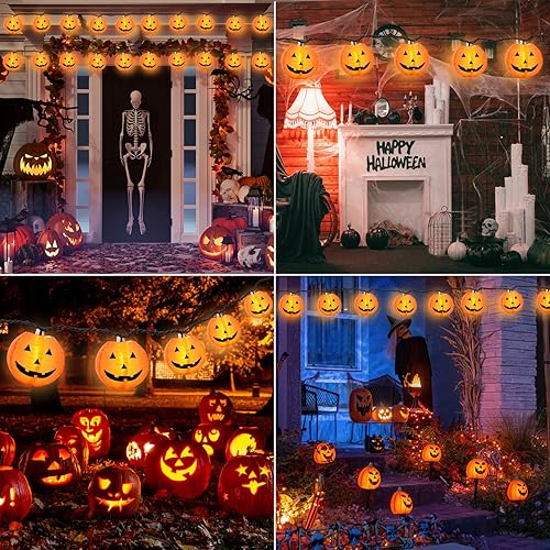Miniatura 6 de Halloween Decorations Lights Halloween Pumpkin Lantern String Lights, 10 Pack Jack O Lanterns Pumpkin String Lights Plug in, 8.5FT Mini Pumpkin