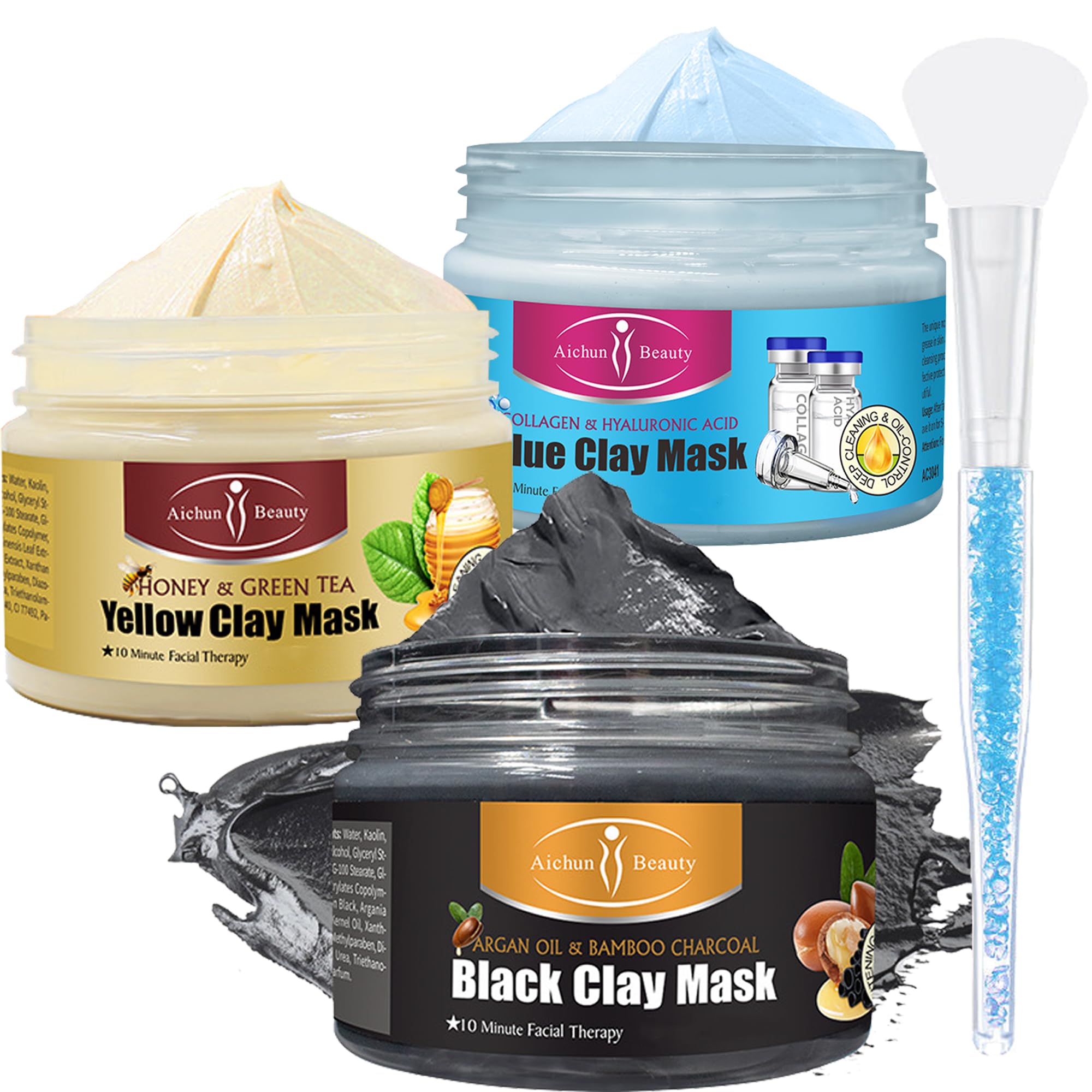 MeleellFace Masks Skincare, 3 Pcs Caly Mask Set For Blackheads And Pores,Collagen,Bamboo, Honey&Green Tea,Bamboo Mud Mask,Reduce Dark Spots, Spa Gifts For Women(450g In Total)