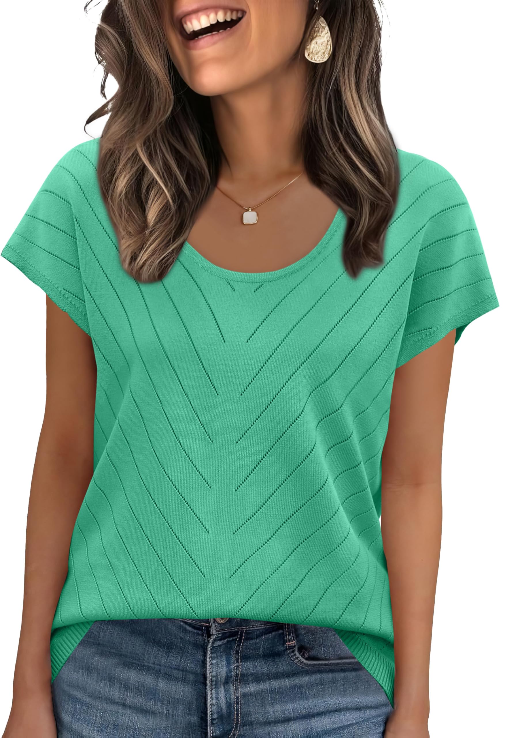 WIHOLL Short Sleeve Sweater for Women Scoop Neck Trendy Summer Tops 2026 Travel Business Casual Outfits