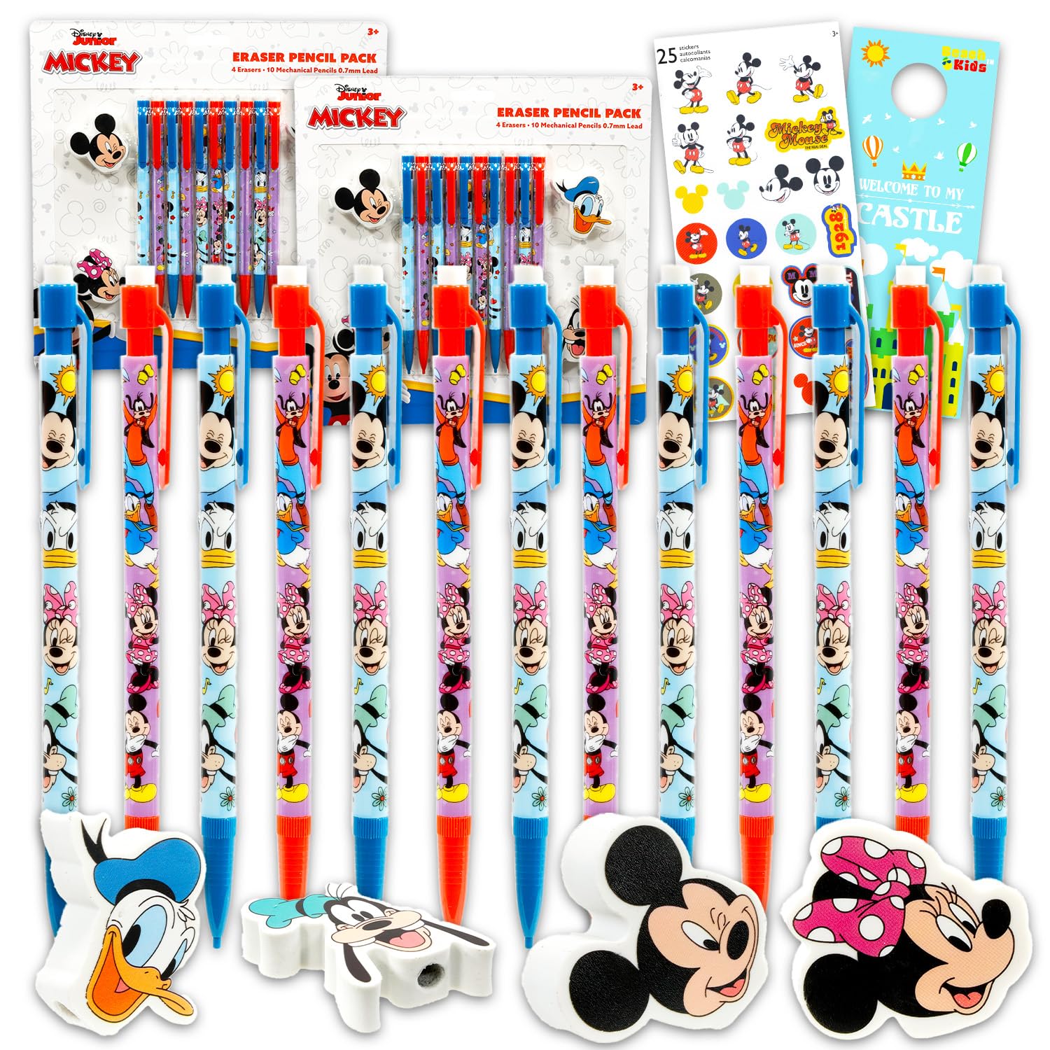 Mickey und Minnie, Druckbleistifte und Radiergummis, Partyzubehör, Großpackung, 20 Bleistifte und 8 Radiergummis für Geschenktüten, Geschenktüten, Klassenzimmerpreise und mehr, Disney Partyzubehör für | Mickey-Bleistift-Set mit 20 Bleistiften, 8 Radiergum