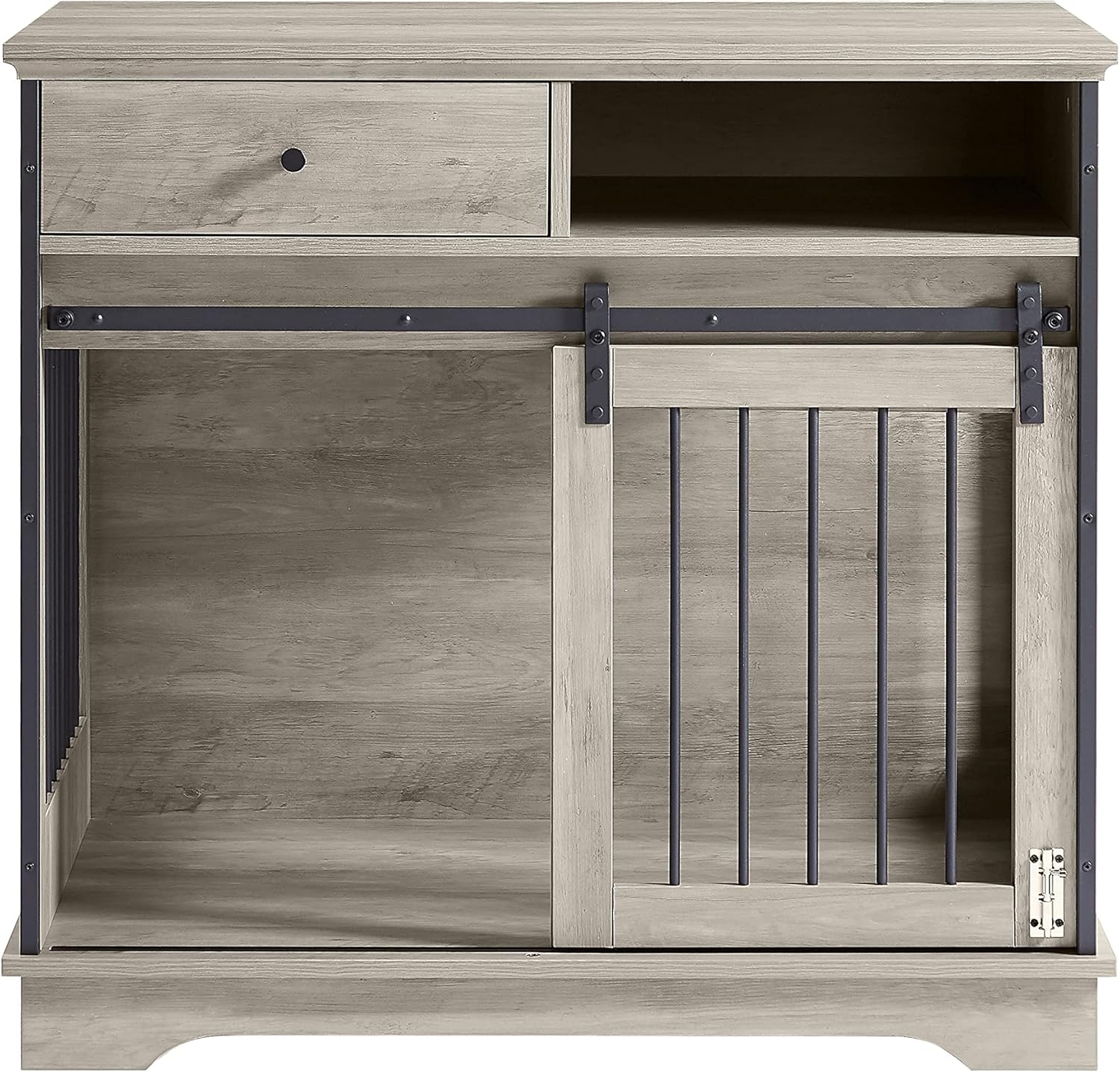 Dog Crate Furniture, Dog Crate Table with Sliding Barn Door, 35" Dog Kennel Furniture Heavy Duty Wood Crates for Small/Medium/Large Dogs Kennel Indoor Grey One Size