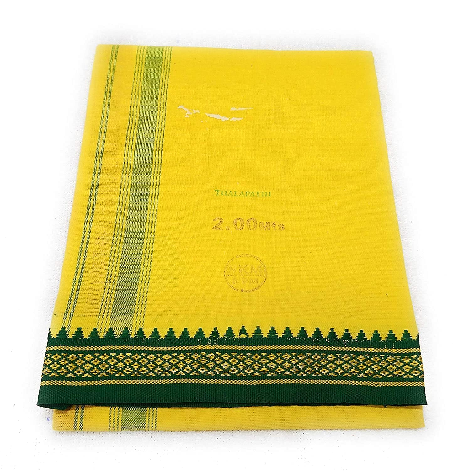 Cotton Cool Men's Cotton Thalapathy Border Dhotis 2.00 Mts (Yellow)-image-43