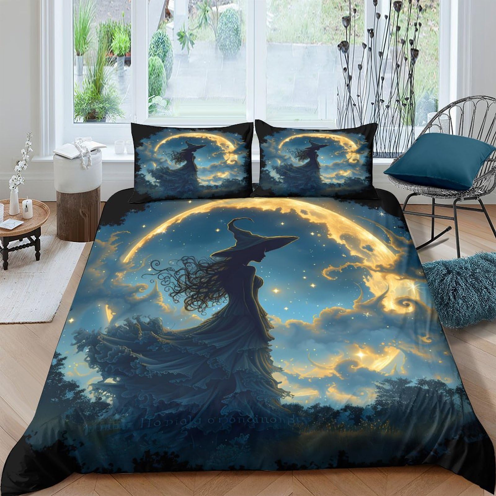 Ctjqhvkz Style-6 3D Printed Moonlit Witch Fitted Sheet Microfiber Dark Fantasy Mattress Cover For Bedroom Dorm Room Decor Single（135X200cm）