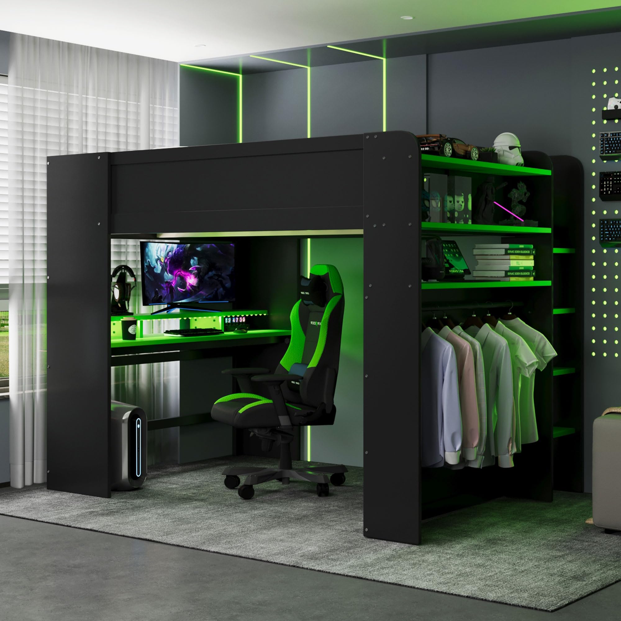 Amazon.com: SOFTSEA Full Size Gaming Loft Bed with Desk, Wardrobe