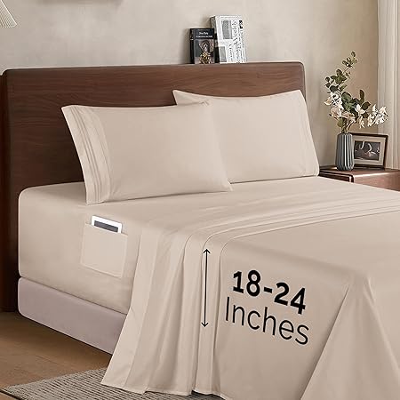 Elegant Comfort Luxury 1500 Premium Hotel Quality Microfiber 4-Piece Sheet Set - Soft, All Around Elastic 18-24 Inches Deep Fitted Sheet - Extra Deep Pocket Sheets, Full, Cream