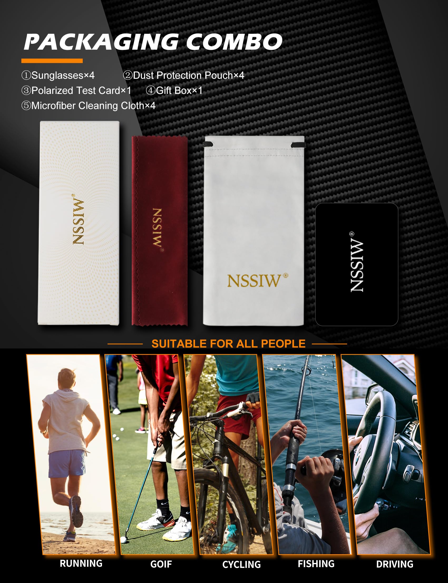 NSSIW Gafas de sol polarizadas para hombre: lentes de sol clásicos con protección UV para conducir, pescar, golf, 4 paquetes
