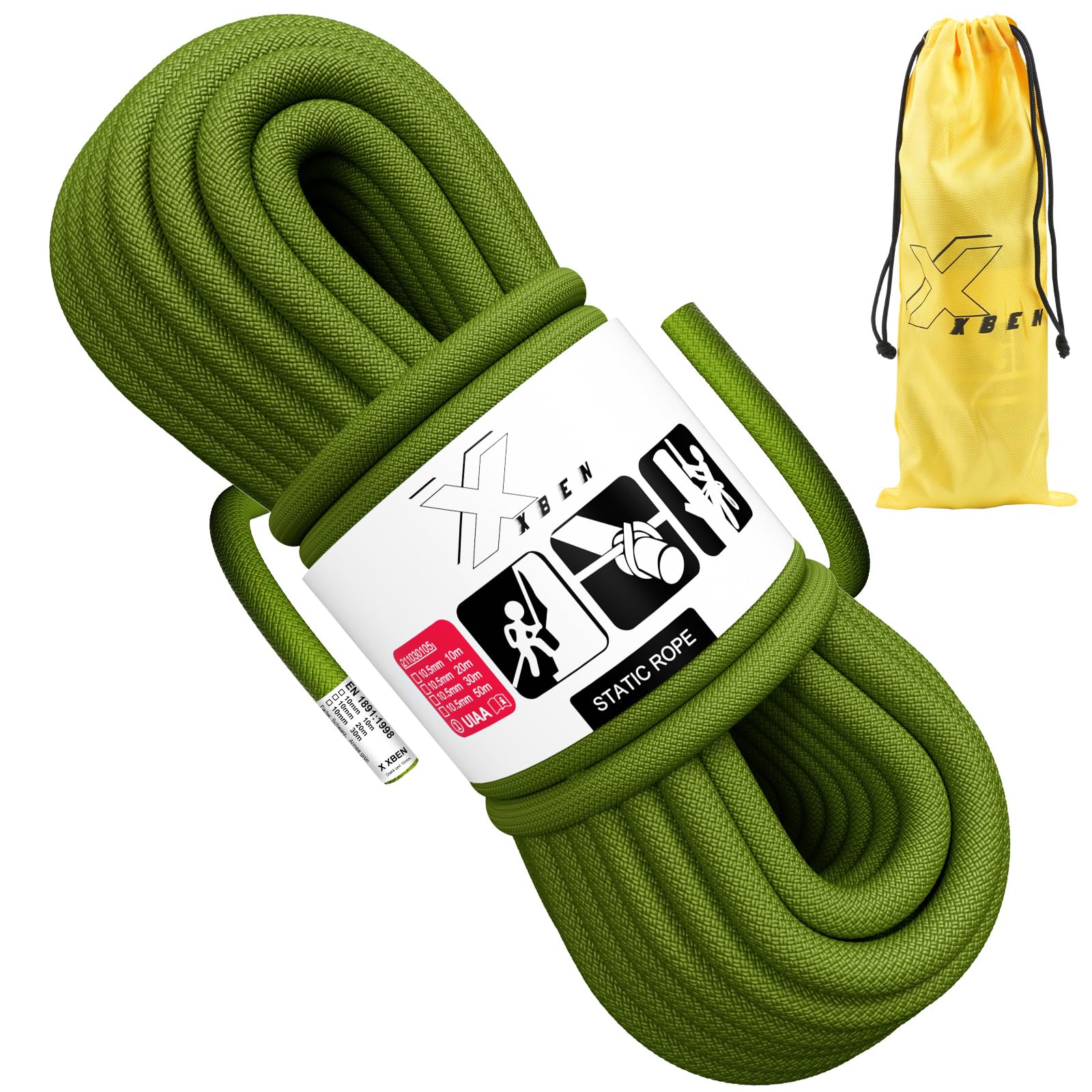 X XBEN Corde statique de 10 mm - Certification UIAA pour sauvetage de hauteur, bateaux d'ancrage et palan - Longueurs : 10 m, 20 m, 30 m - Grande capacité de charge et résistance