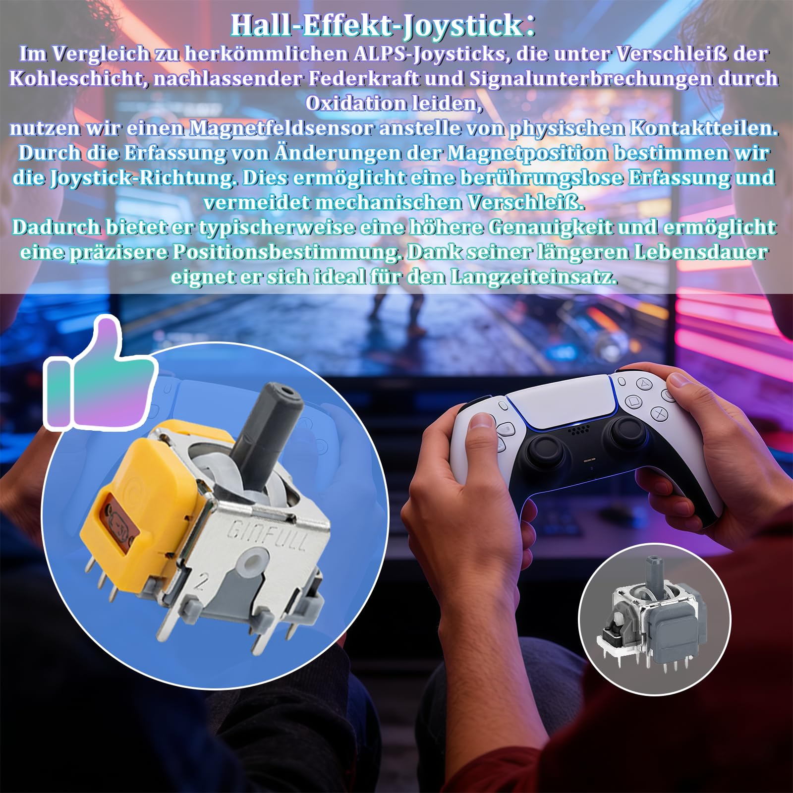 Hall Effekt analogowe pałeczki kompatybilne z kontrolerem PS5 – 4 joysticki zapobiegające dryfowaniu z 4 nasadkami Thumbstick, zestaw naprawczy – kompatybilne z PlayStation 5 DualSense Wireless
