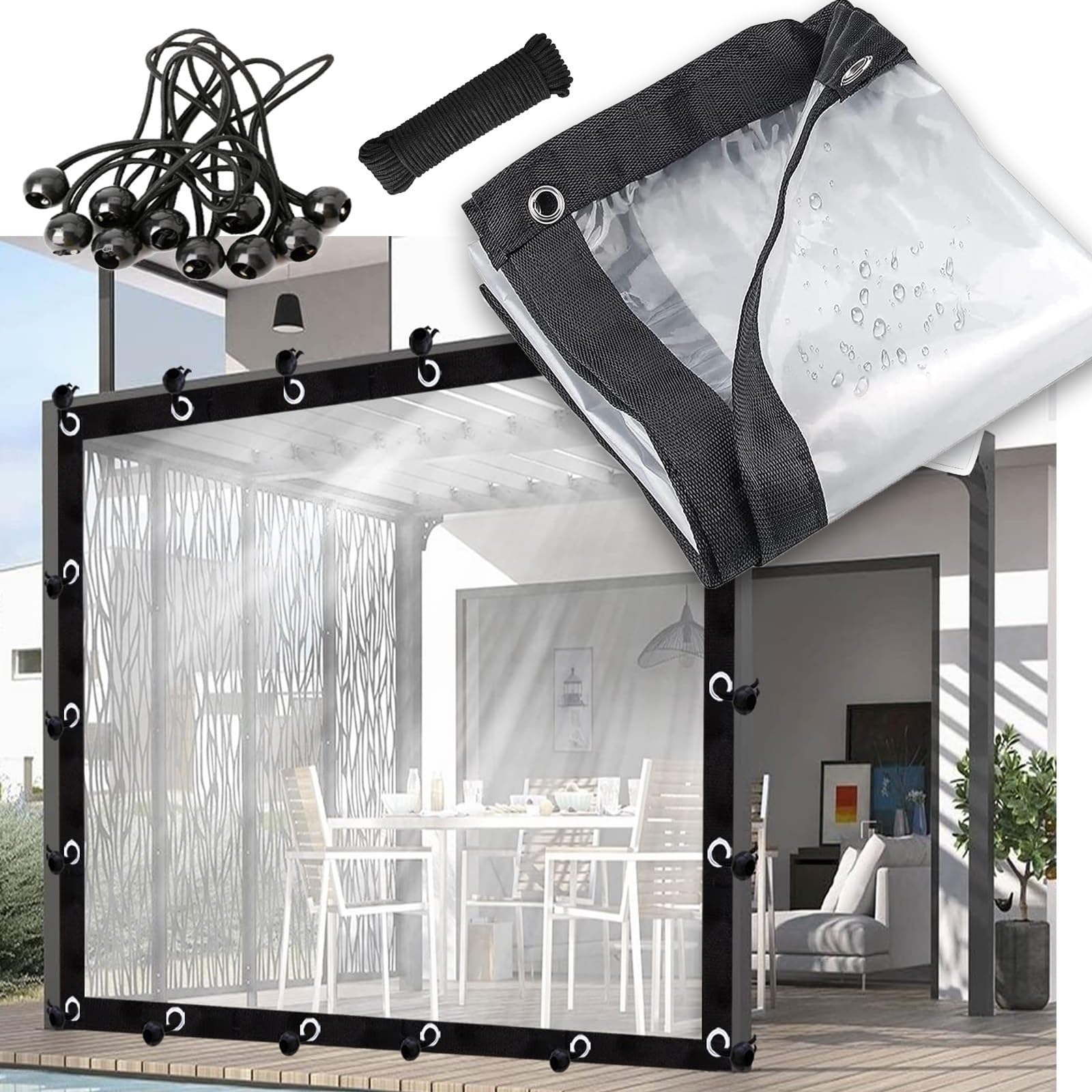 KLGFBDC Clear Vinyl Tarp 7x14 FT Transparent Tarps Protective Cover Clear PVC Tarp Large Size Waterproof Tarps Glass Tarpaulin with Grommets Cold Weather Resistan