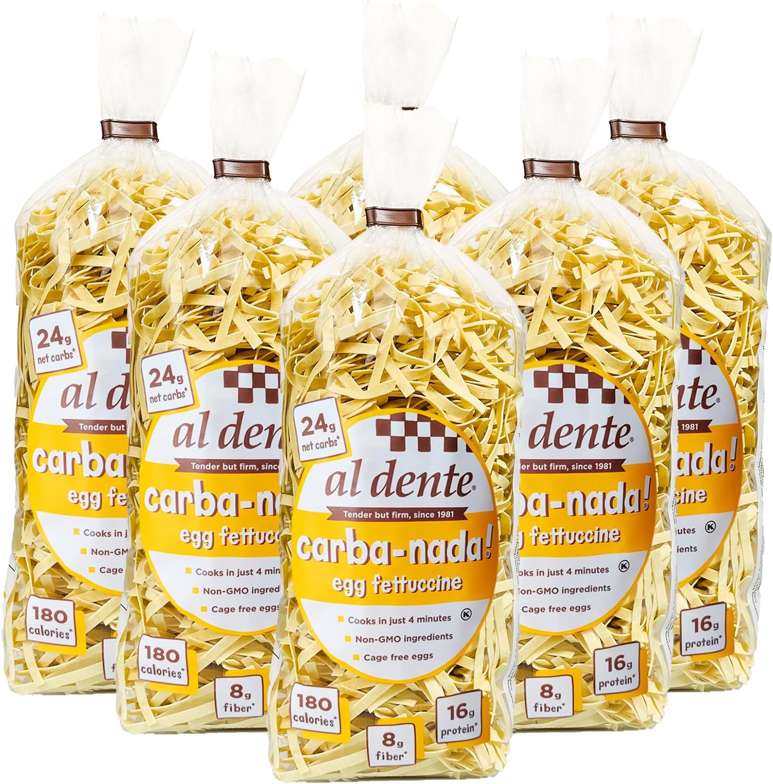Carba-Nada Egg Fettuccine - Lower Carb, High Protein Keto & Point-Based Diet-Friendly - Delicious and Versatile - Artisanal with Cage-Free Eggs, 10 Ounce Bags (Pack Of 6)