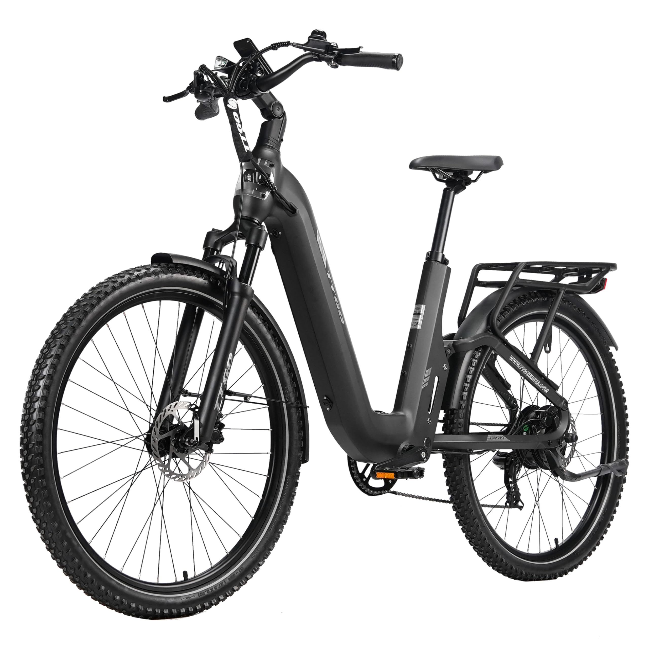 ttgo Vélo électrique 27,5" pour homme et femme avec moteur 250 W 70 NM, batterie 48 V 15 Ah, portée jusqu'à 100 à 120 km, 7 vitesses, 25 km/h, capteur de couple, freins à disque hydrauliques, E-SUVO