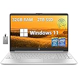 HP 15.6' HD Touchscreen Laptop, Intel i3-1215U Processor, 32GB DDR4, 2TB PCIe SSD, Intel UHD Graphics, WiFi, 720p HD Camera, Win 11, Natural Silver, 32GB USB Card