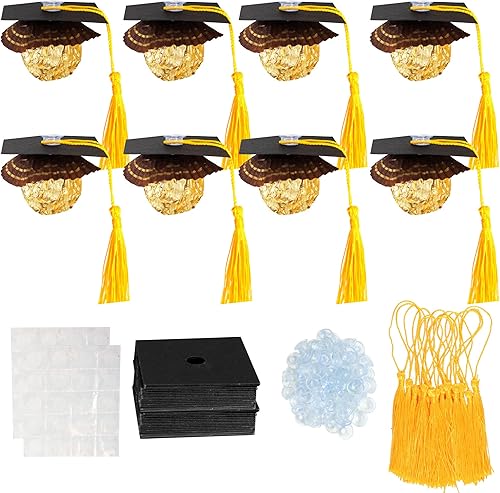 Gyufise 36 piezas de 2023 tapas de graduación para cupcakes con borlas adhesivas, puntos adhesivos, decoraciones de chocolate para la clase de 2023,