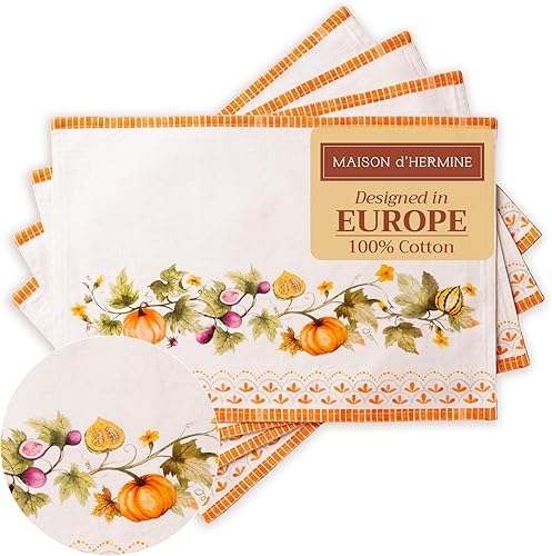 Maison d' Hermine - Juego de 4 manteles individuales de 100 % algodón, decorativos y lavables para regalos, hogar, bufé, campamentos, Día de Acción