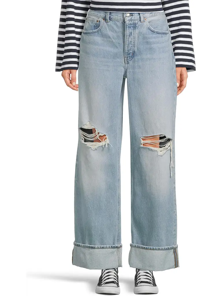 Madewell Low Slung Baggy With Rips In Hallstead Wash