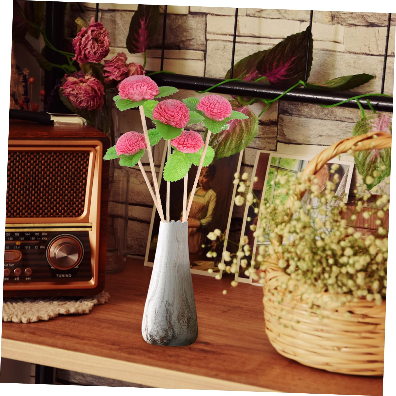 Bâtonnets Diffuseurs Floraux Lot de 5 en Rotin et Bois sans Flamme