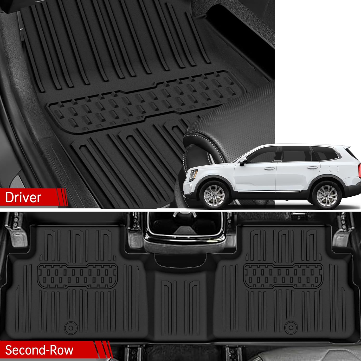 Floor Mats Compatible with 2020-2025 Kia Telluride,All Weather TPE Car Floor Liners Custom Fit for Kia Telluride Accessories,3 Rows Floor Mats & Backrest mats & Trunk mat for Kia Telluride - Image 2