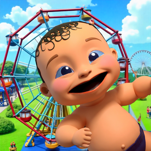 Fröhliches Baby-Freizeitpark-Abenteuer, Familienleben, Wasserrutsche, lustige Spiele