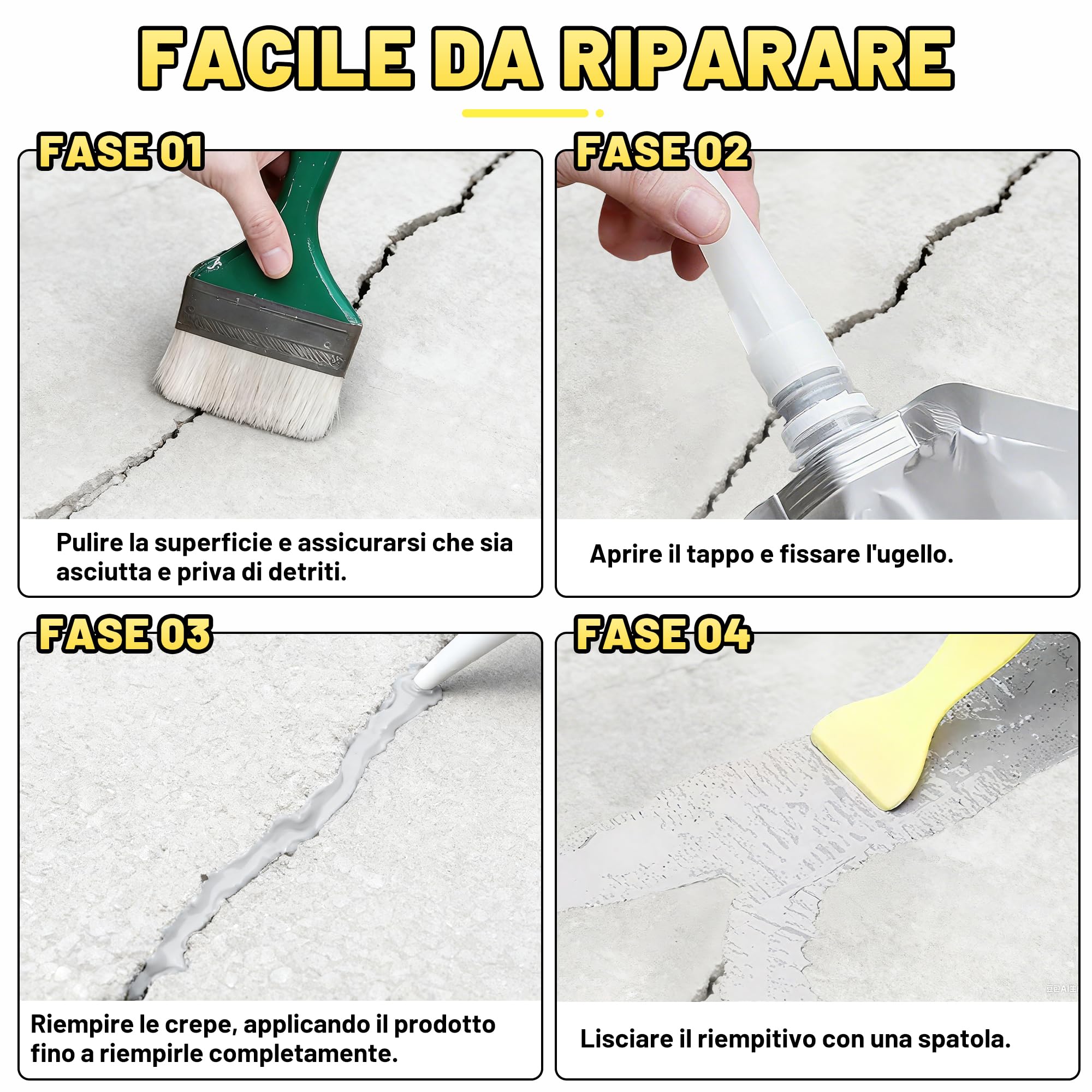 Stucco per crepe nel calcestruzzo 3.6kg, sigillante impermeabile per riparazioni su lastre di calcestruzzo, vialetti, passerelle, terrazze, giunti, sigillante per esterni ad asciugatura rapida - Grig