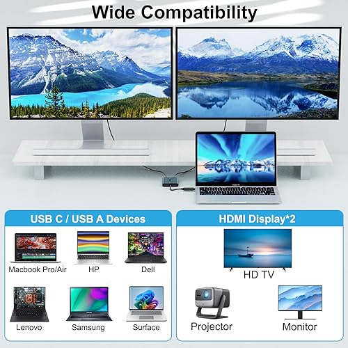 Miniatura 2 de Adaptador USB 3.0USB C a HDMI, monitor dual 4K 60Hz DisplayLink adaptador (DL6950) múltiples pantallas, compatible con Apple Mac M1M2M3, Windows,