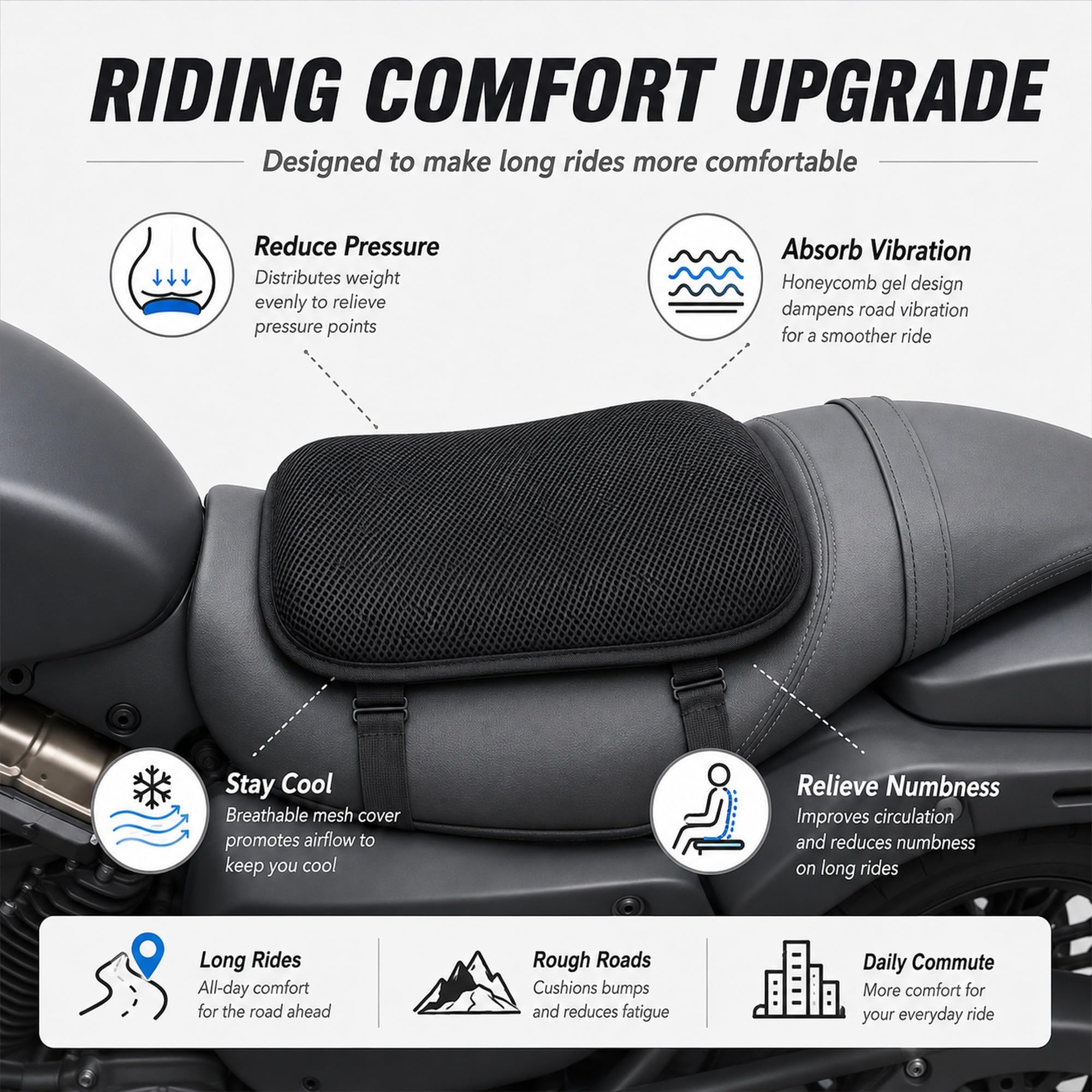 Cuscino Sella Moto per BMW C Evolution 2020 | Ammortizzante, Traspirante, Antiscivolo, Confortevole Cuscino Sedile Moto per Lunghe Pedalate