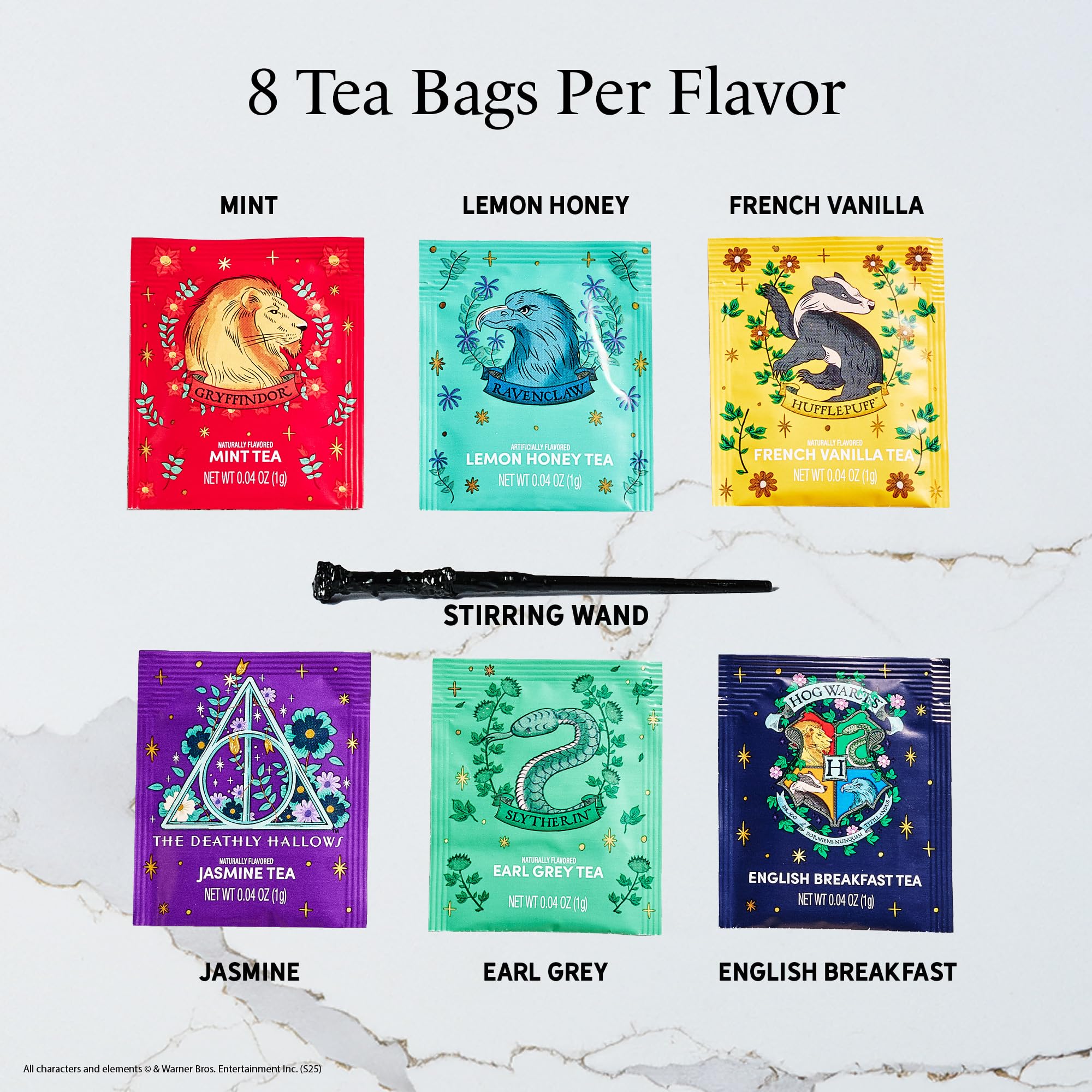 HARRY POTTER Set de regalo de té con 48 bolsitas en 6 sabores, varilla para remover