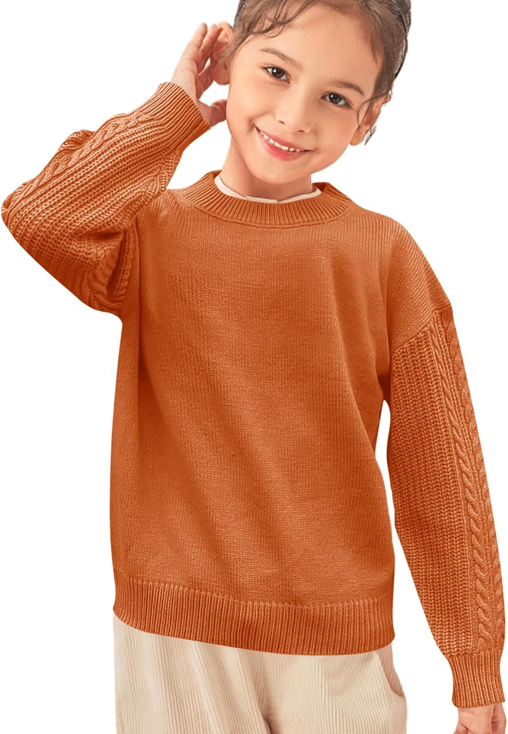 Girls Sweaters Crewneck Long Sleeve Kids Sweater Fall Winter Chunky Knit Pullover Jumper 5-14 - Image 5