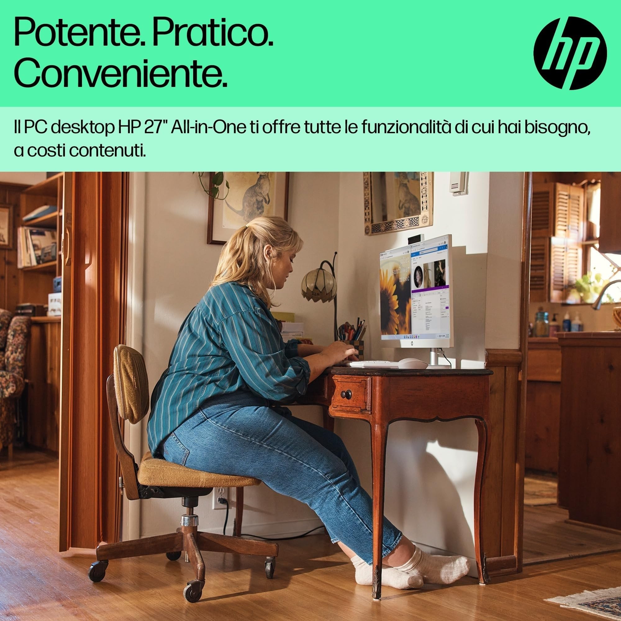 HP 27-cr0007sl All-in-One, Desktop, AMD RYZEN 7 7730U, 16GB RAM DDR4, 512GB SSD NVMe, AMD Radeon Integrata, Display da 27" FHD IPS, Audio Integrato da 2W, Webcam, Windows 11, Non è Touch, Bianco