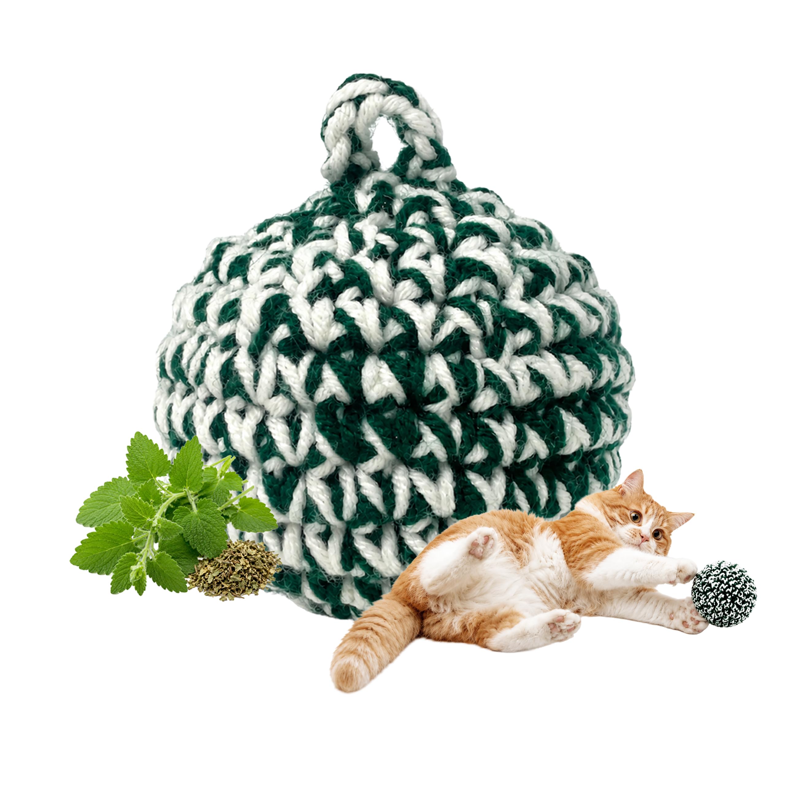 JAYU PET Green Cat Ball [W/O Bell Version] - Handmade Fresh Catnip Cat Toy, Interactive Catnip Ball Toy for Indoor Cats & Kittens, Feline Play Toy & Gift (7cm, 2.7 inch)