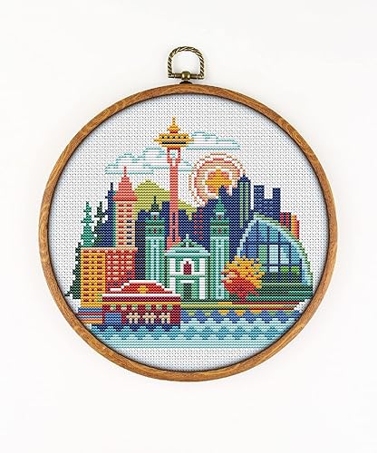 Seattle USA K076 Kit de punto de cruz contado # 3. hilos, agujas, tela, aro de bordado y patrón de color impreso en el interior