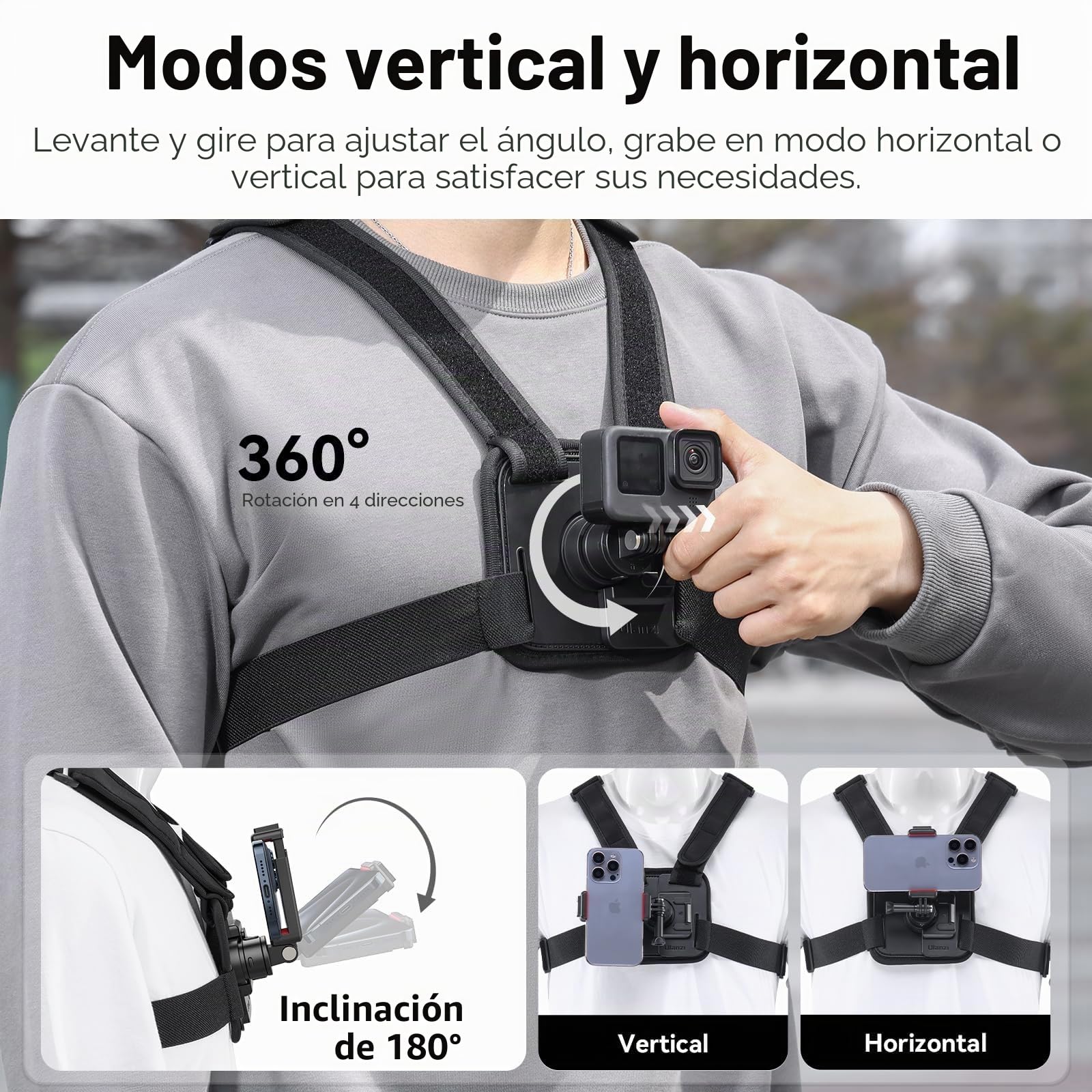 Ulanzi POV - Soporte de pecho magnético para iPhone 15, 14, 13, 12, DJI Osmo, cámara de acción, correa de pecho, cómoda para vídeo Vlog