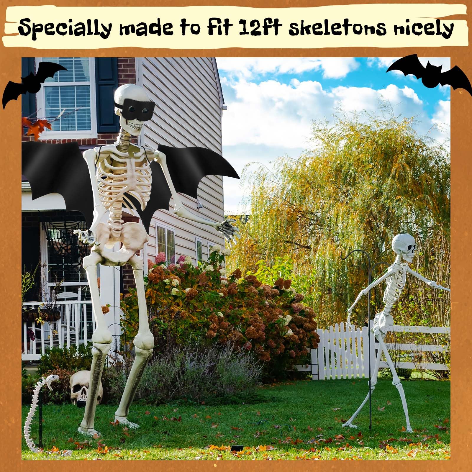Snapklik.com : 2 Pcs Halloween 12 Ft Skeleton Outfit Set Giant Skeleton