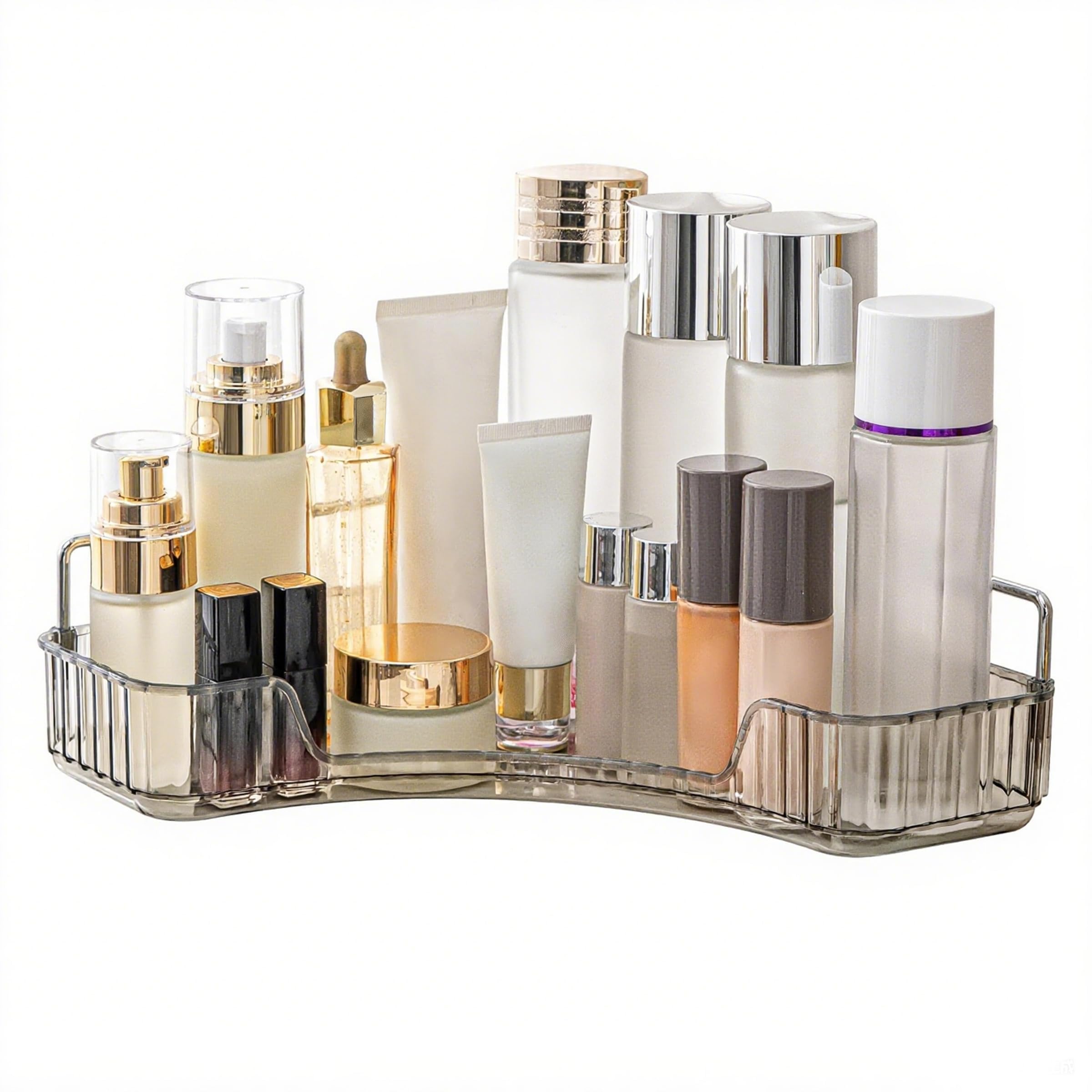 YCIA&DONE Corner Bathroom Counter Organizer, Makeup Organizer for Vanity, Skincare Cosmetic Perfume Tray, Corner Countertop Shelf Rack Storage for