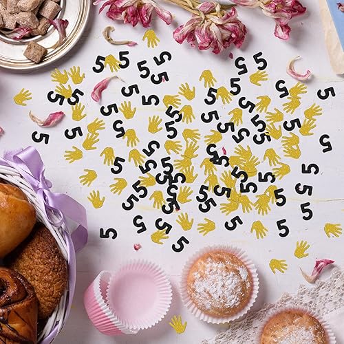 Miniatura 7 de High Five - Confeti con purpurina de 5 años, confeti de mesa de cumpleaños de palma, cumpleaños de niños y niñas, cinco dispersión de papel, confeti