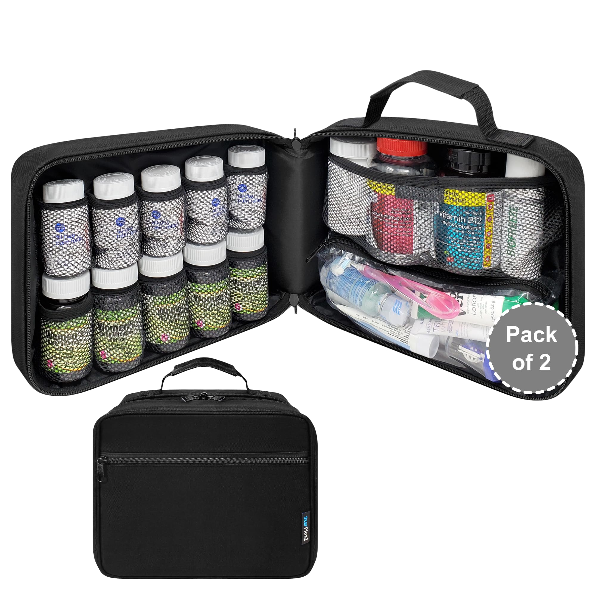 Pack of 2 - Large Pill Bottle Organizer - 10 Pockets Medicine Bag for Travel Home Storage -