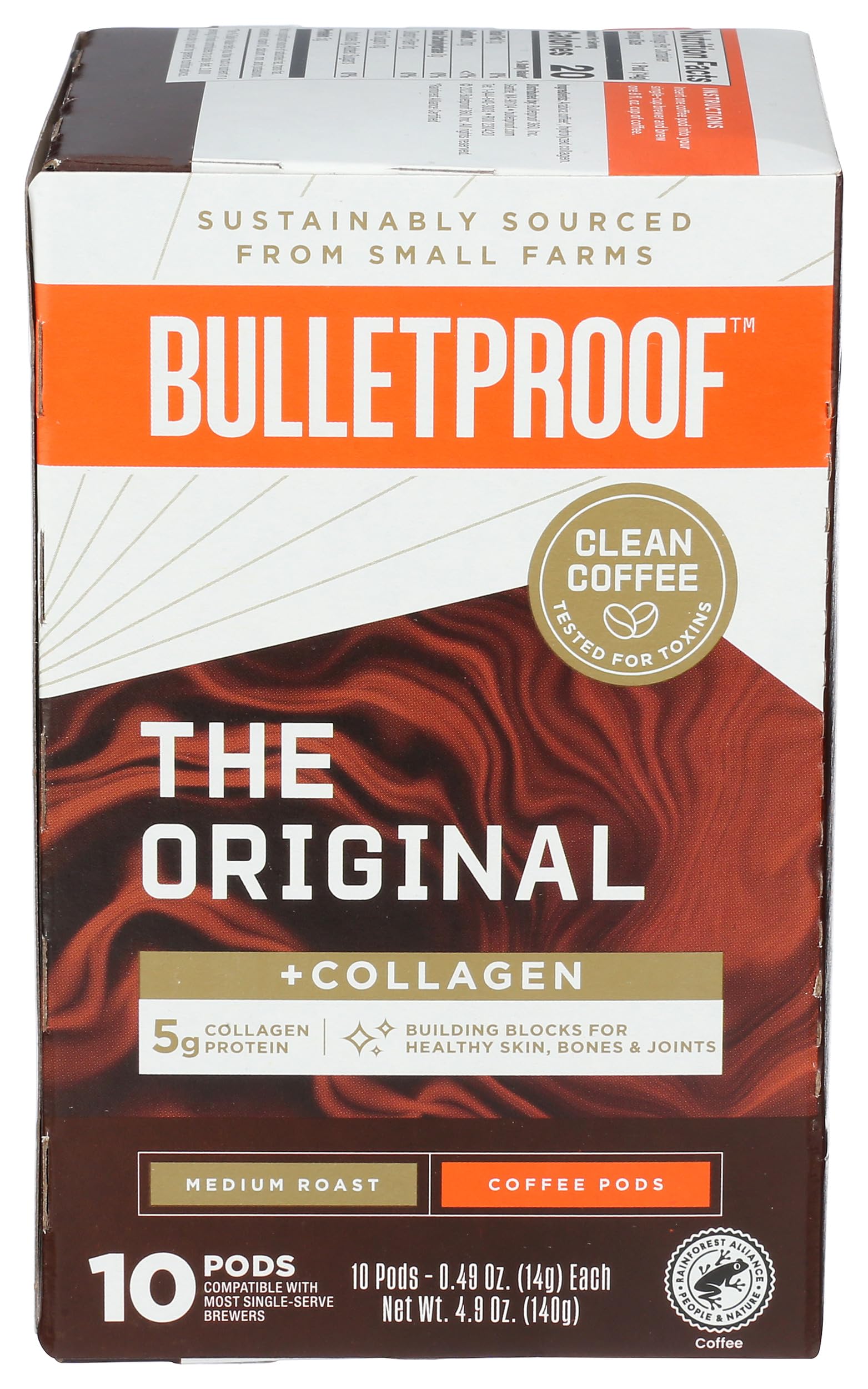 BulletproofCoffee + Collagen Single-Serve Coffee Pods, 10 Count, 100% Arabica Beans, Clean Coffee Tested for Toxins, Packaging May Vary