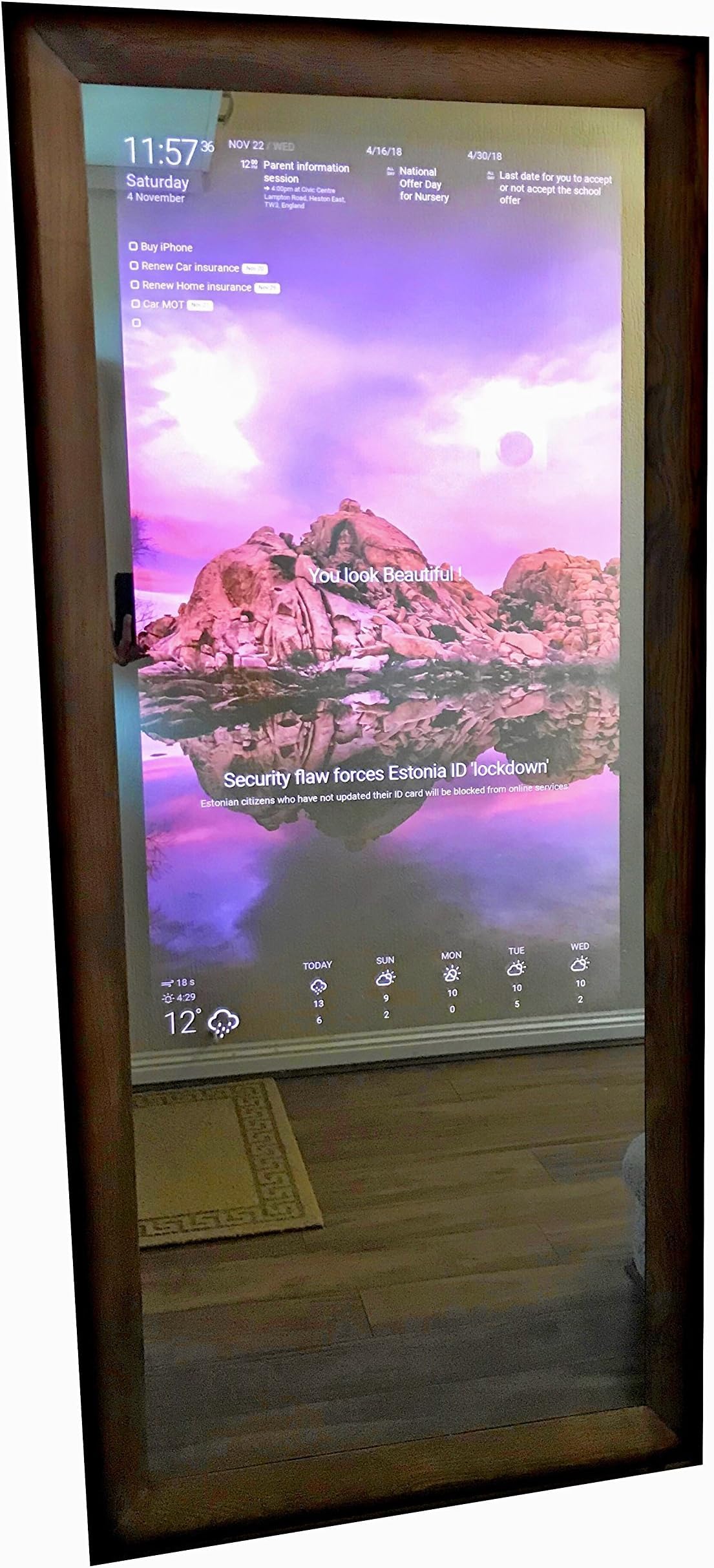 Handmade Smart Mirror TV - based on the famous Magic Mirror idea.