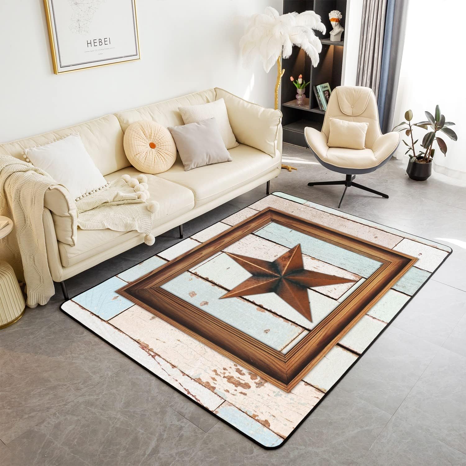 Retro Wooden Board Five-Pointed Star 3D Printing Living Room Carpet 60 X 90 Cm - Indoor Door Mat - Soft To Touch - Washable - Anti-Stain, Non-Shedding: Nmentally Friendly, Non-Slip - P -9471159687128