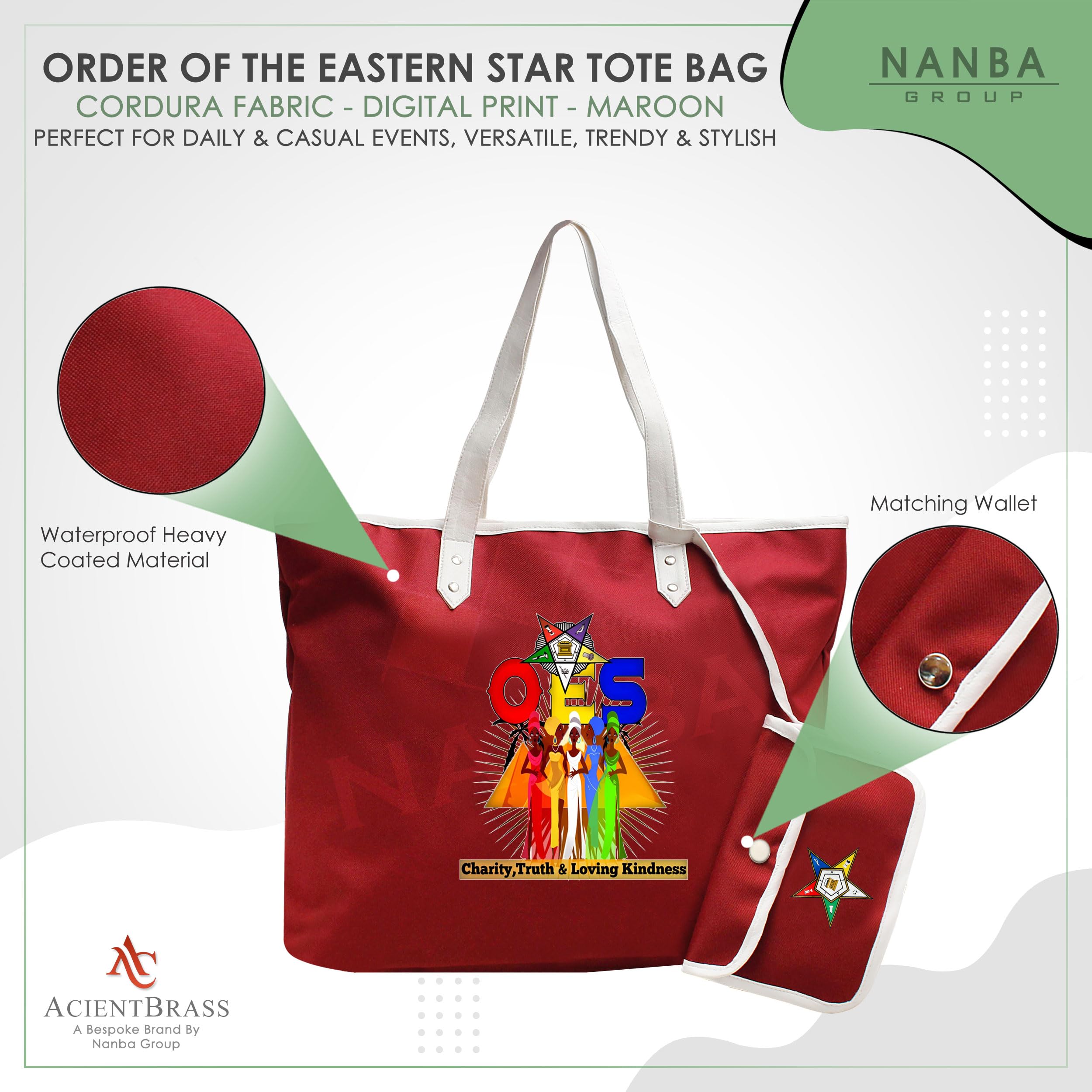 Order of the Eastern Star Tote - Charity, Truth & Kindness Design