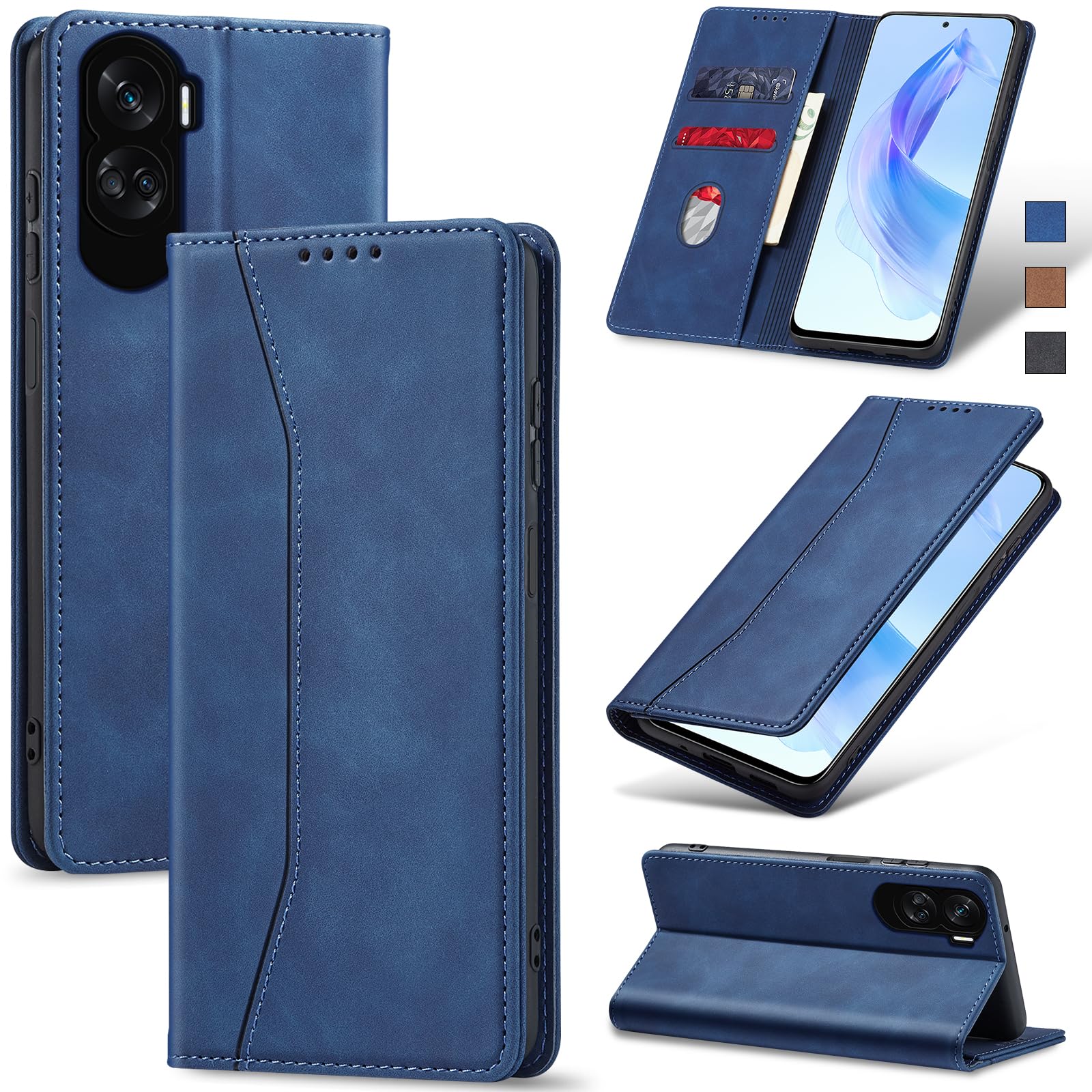 Jasonyu Case for Honor 90 Lite Leather Wallet Flip Cover with Card Holder,Kickstand, Magnetic Closure,TPU Shockproof Phone Case Compatible with Honor 90 Lite (Blue)