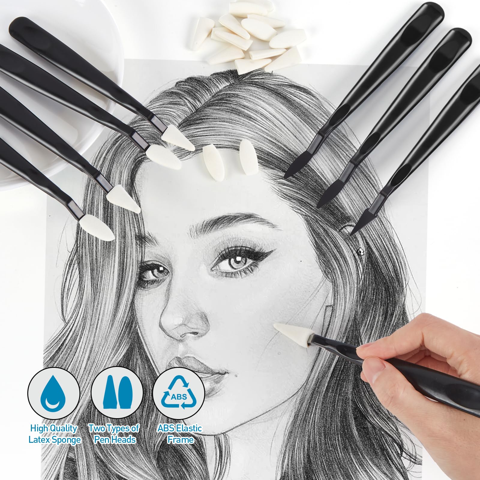 Estompe En Papier Dessin,12 Piu00e8ces Estompeur Dessin Crayon Avec 2 Abrasif Taille Crayon Pour Crayons