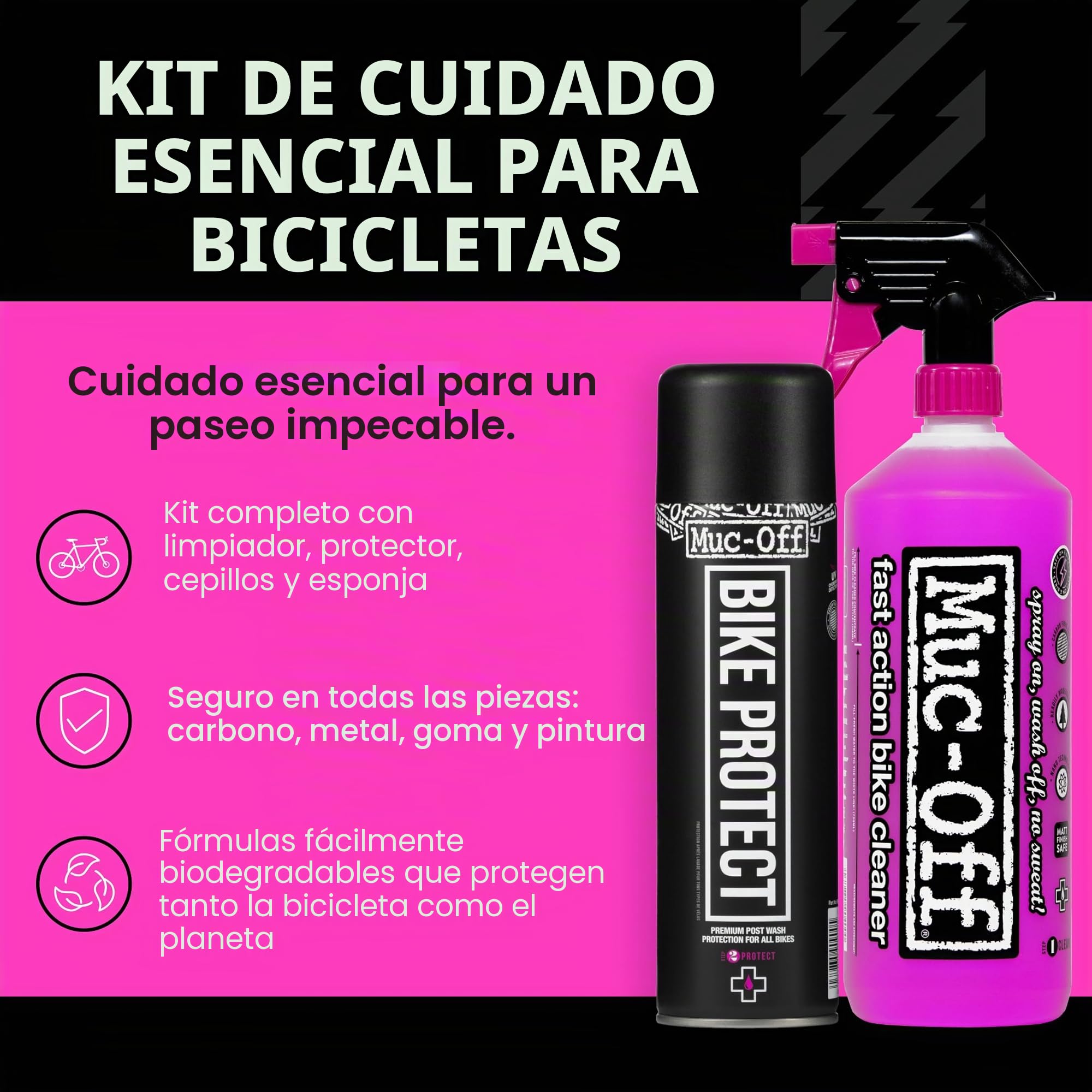 Muc-Off Kit de Limpieza de Bicicleta, Cuidados Esenciales para la Bicicleta - Productos Imprescindibles para Limpiar y Proteger tu Bici - Incluye Limpiador para Bicicletas y Protector de Muc-Off