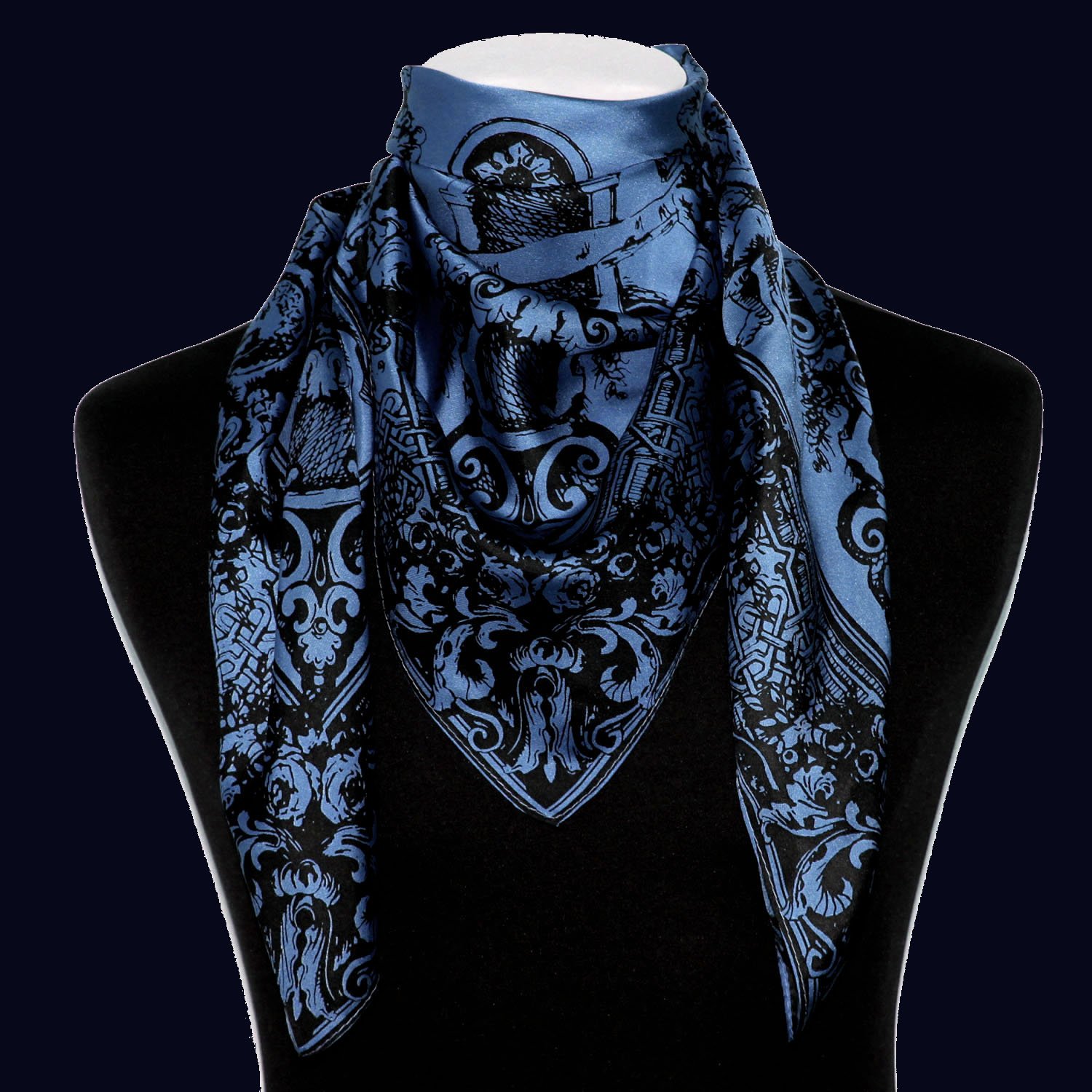 LORENZO CANA -Foulard pour la femme – écharpe de 100% soie pour le printemps et l´été, carré avec les mesures de 90 x 90 cm – une sensation de luxe en bleu noir