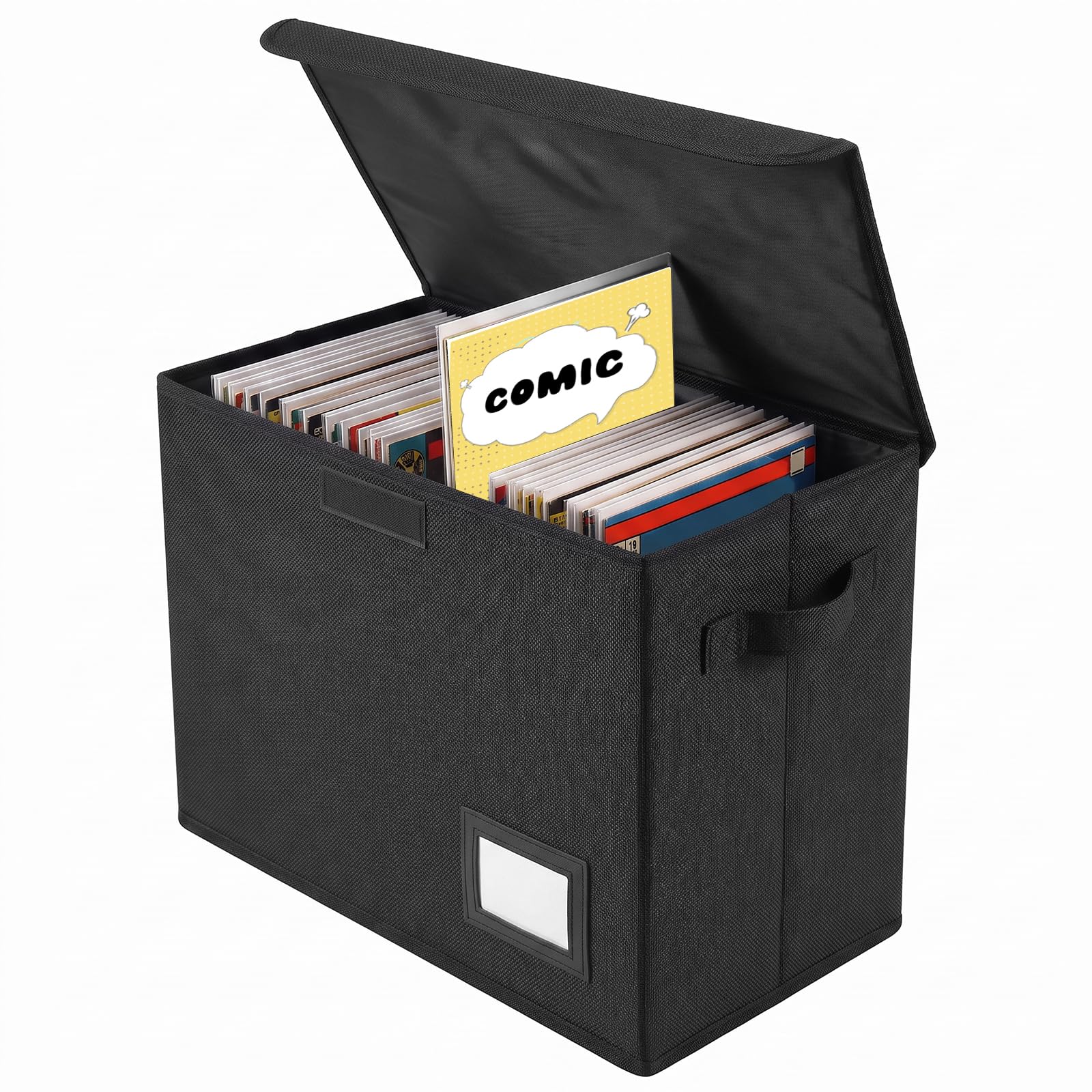 Comic Book Storage Box 15.74x7.87x11.8 inch Foldable Comic Book Bin Washable Integrated Books Organizer Box with Lid Books Display with Handle for Wardrobe Closet Shelf Office