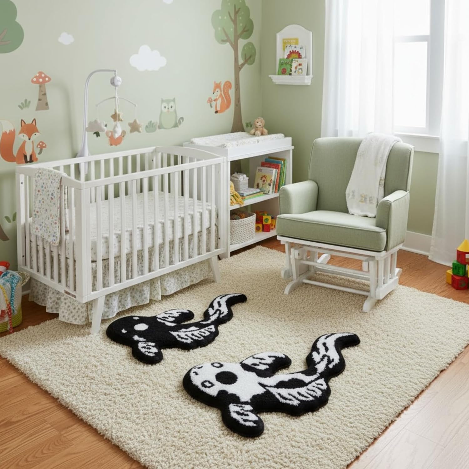 Koi Fish Rug Set of 2 (32x16) – Tufted Black Rug for Living Room, Japanese Decor Carp Design, Soft Japanese Area Rug for Home, Unique Koi Fish Decor Accent Mats