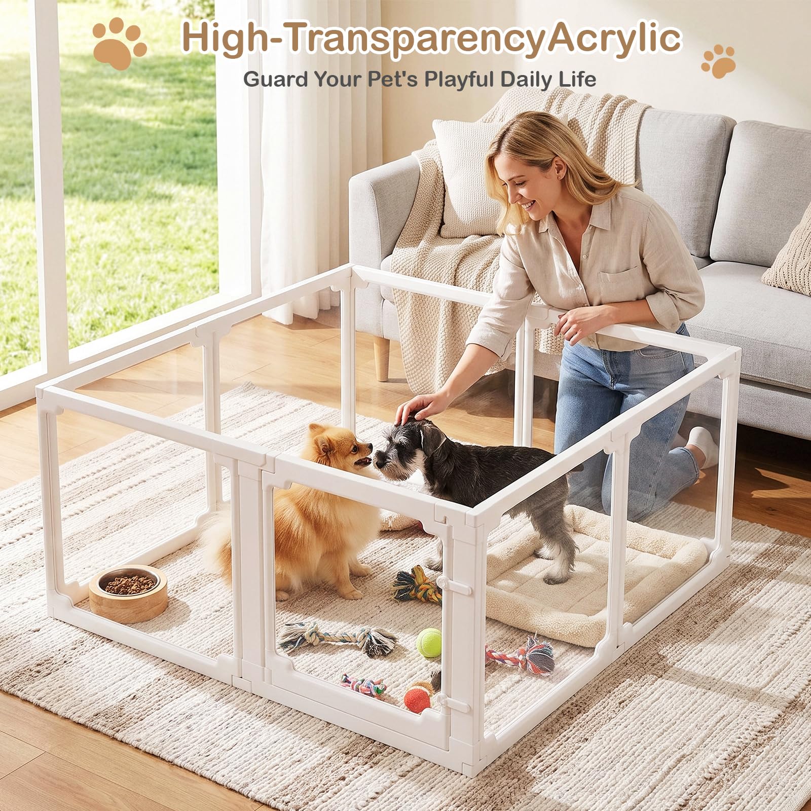 MAMIZO Recinto per Cani Acrilico 125 × 120× 60 cm, Box per Cuccioli
