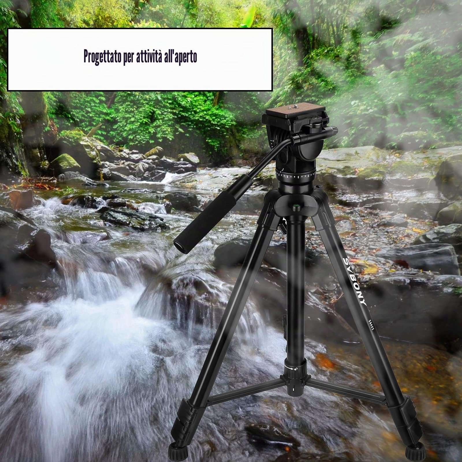 Svbony SA402 Treppiede Fotocamera Testa Fluida in Alluminio, Treppiede Viaggio Professionale con Piastra a Sgancio Rapido, 64,56 in Panoramico 360 Gradi, per Cannocchiali Fotografici Fotocamere Reflex