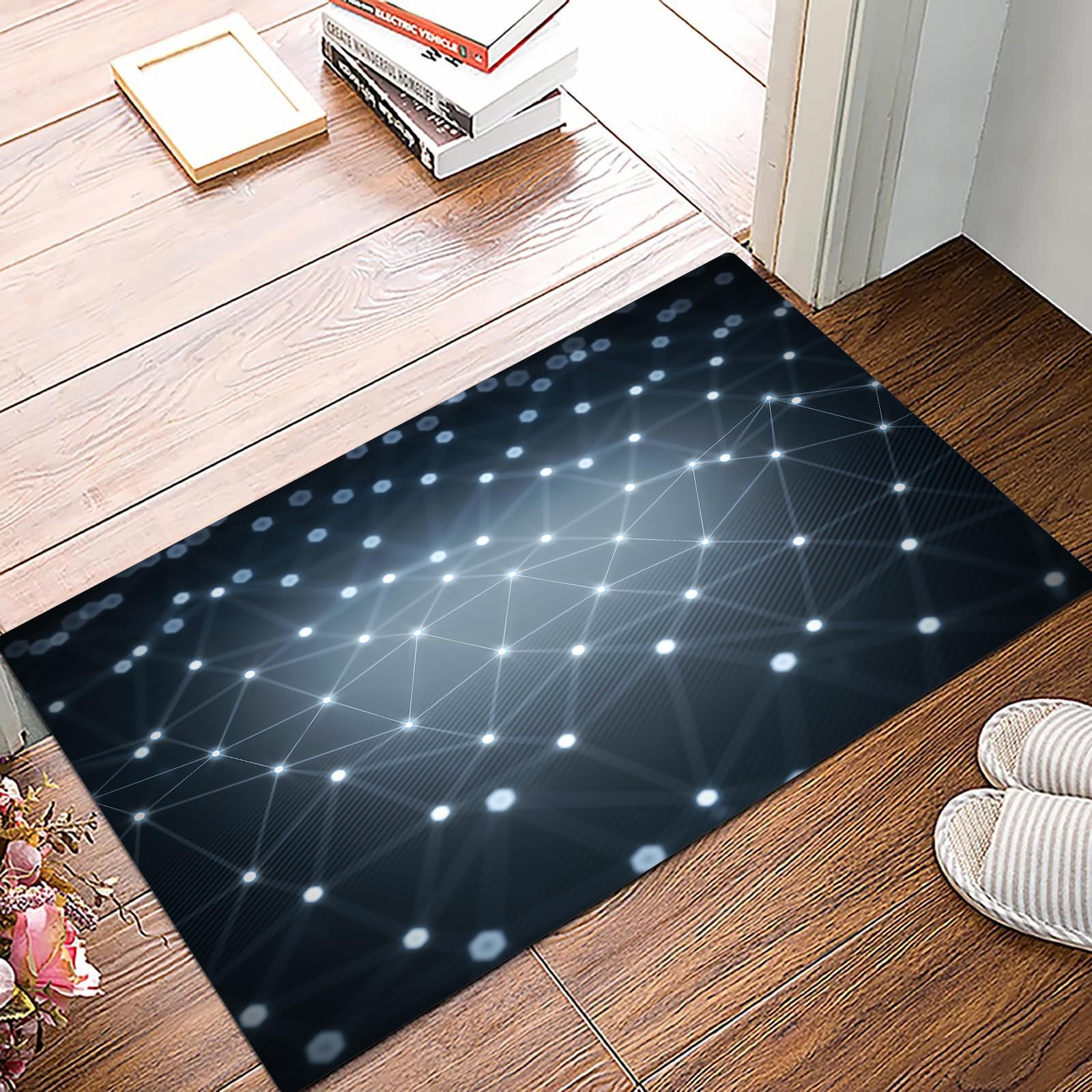 Soft Bathroom Mat Non Slip,Machine Washable Bathroom Rug Bathmat Bath Mats for Bathtub Shower,Triangular mesh molecular structure hi tech background 3d rendering,16x24in